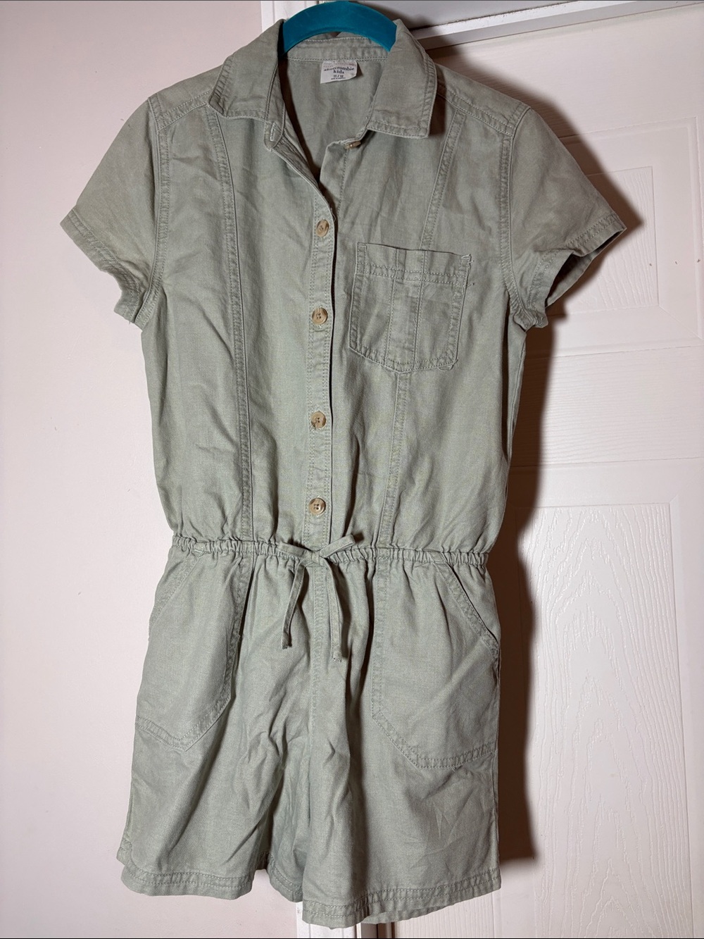 abercrombie kids Sage Green Short-Sleeve Drawstring One-Piece Romper